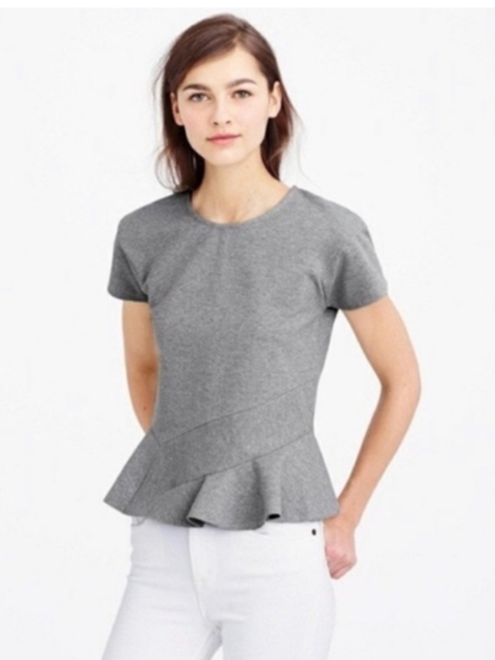 J.Crew short-sleeve peplum top featuring an asymmetrical wrapped waist detail an